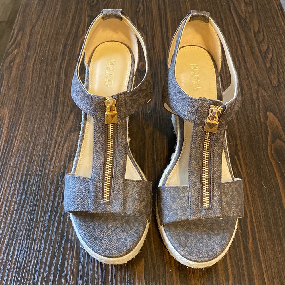Michael Kors Brown Monogram Wedges